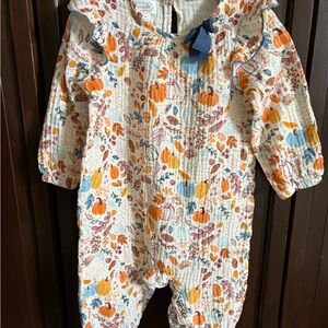 Mud Pie Autumn Baby Romper with Floral Accents